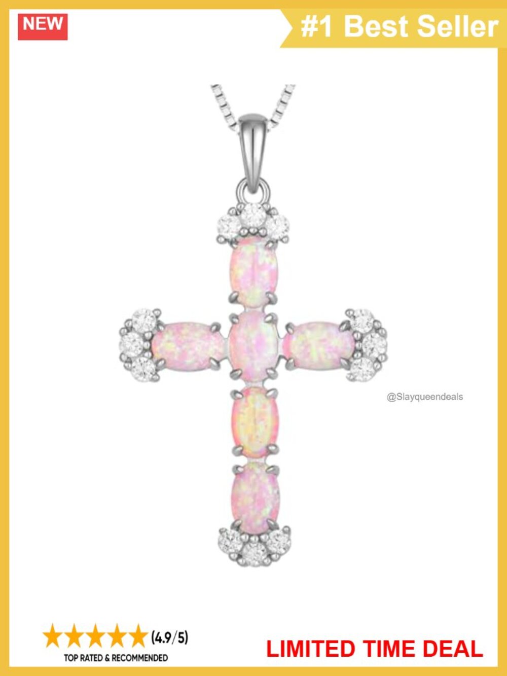 925 Sterling Silver Cross Necklace Created Opal Crucifix Pendant